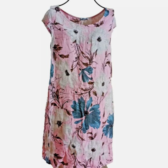 PURO LINO Dresses & Skirts - NWT PURO LINO 100% Linen Dress Made in Italy Floral Print Cap Sleeve Pockets M